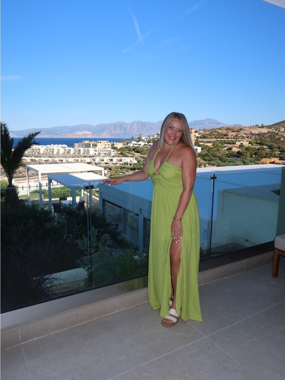 Aakaa Lime Green Knot-Detail Halter Maxi Dress